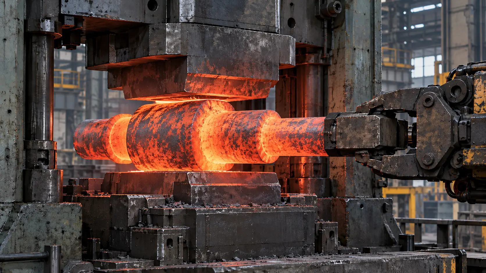 Heavy industrial hydraulic forging press processing Grade 5SP steel billets for mechanical engineering — Asia & Africa Metals